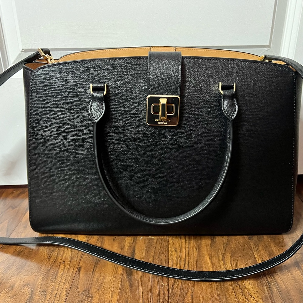 Kate Spade Black and Gold Satchel with Structured Design
